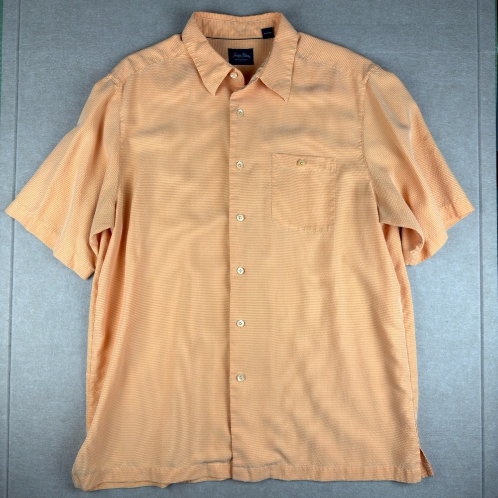 Indigo Palms Men's XL Orange Check Short Sleeve Button‎ Shirt Rayon Blend